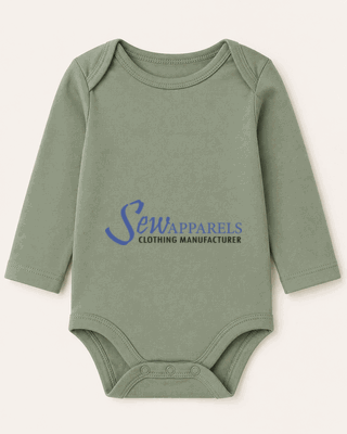 Sage green long-sleeve baby bodysuit with an envelope neckline