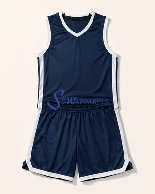 Navy basketball uniform with matching jersey and shorts