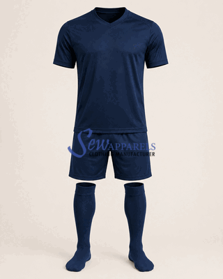 Navy football jersey and shorts shown as a coordinated kit