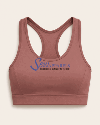 Muted pink racerback sports bra with a broad underband