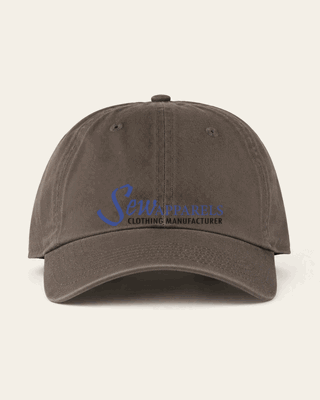 Washed grey dad hat with an unstructured crown and curved visor