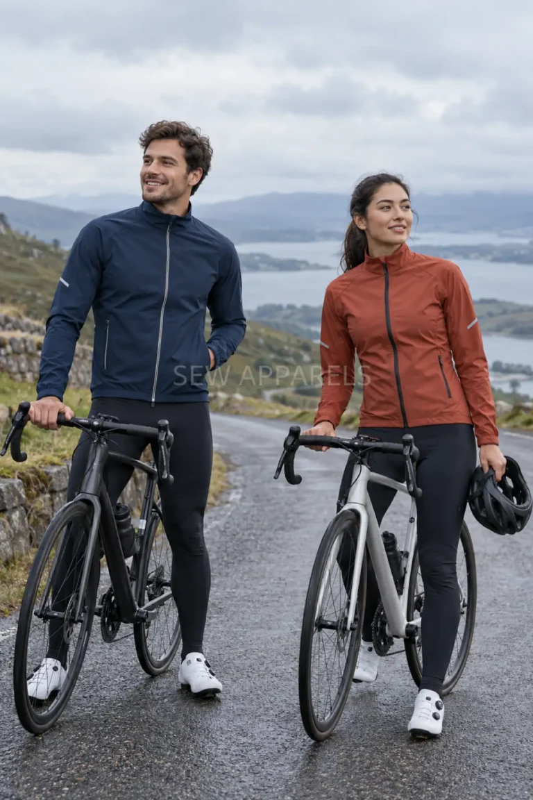 Related cycling jackets shown with custom ski pants outdoor apparel options